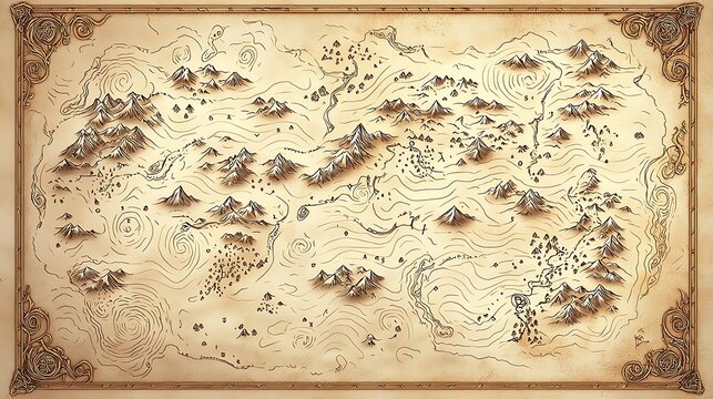 Vintage Fantasy Map  Hand Drawn Adventure World