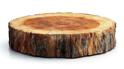 Wooden tree stump slice isolated on white.