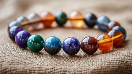 Gemstone bracelet closeup with vibrant colors and texture details
