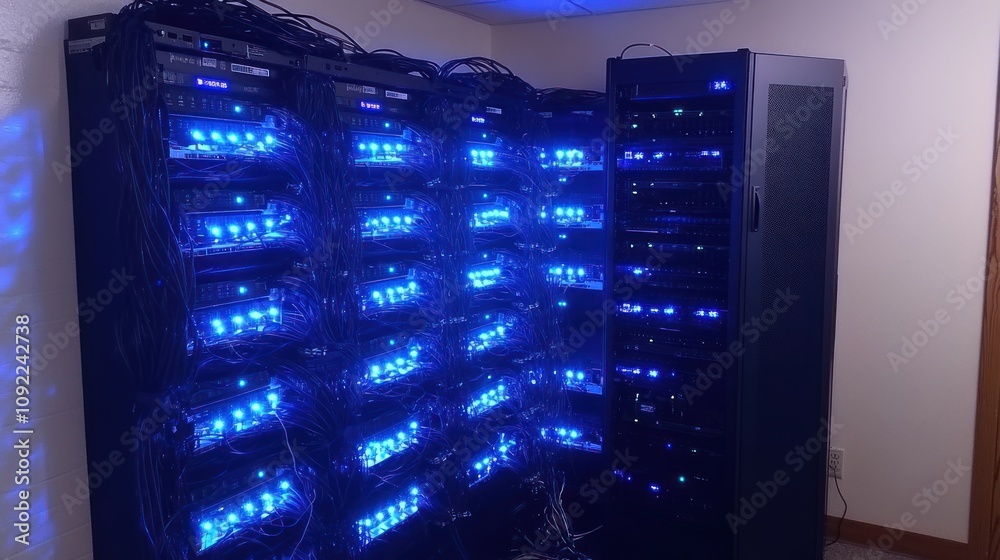 Poster Illuminated Server Racks In A Modern Data Center