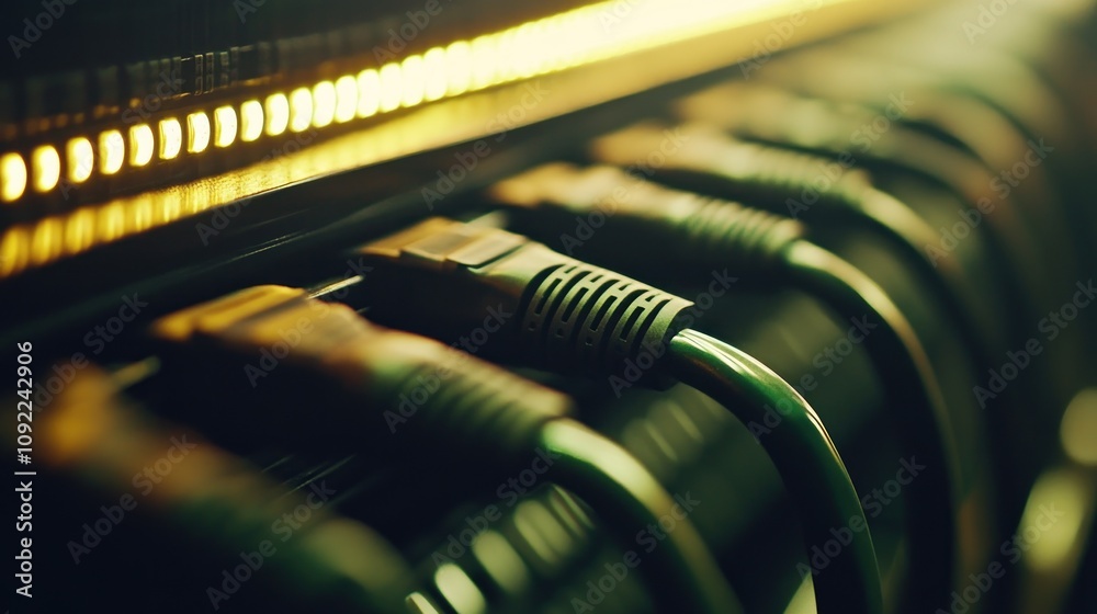 Poster network cables connected to server rack lights