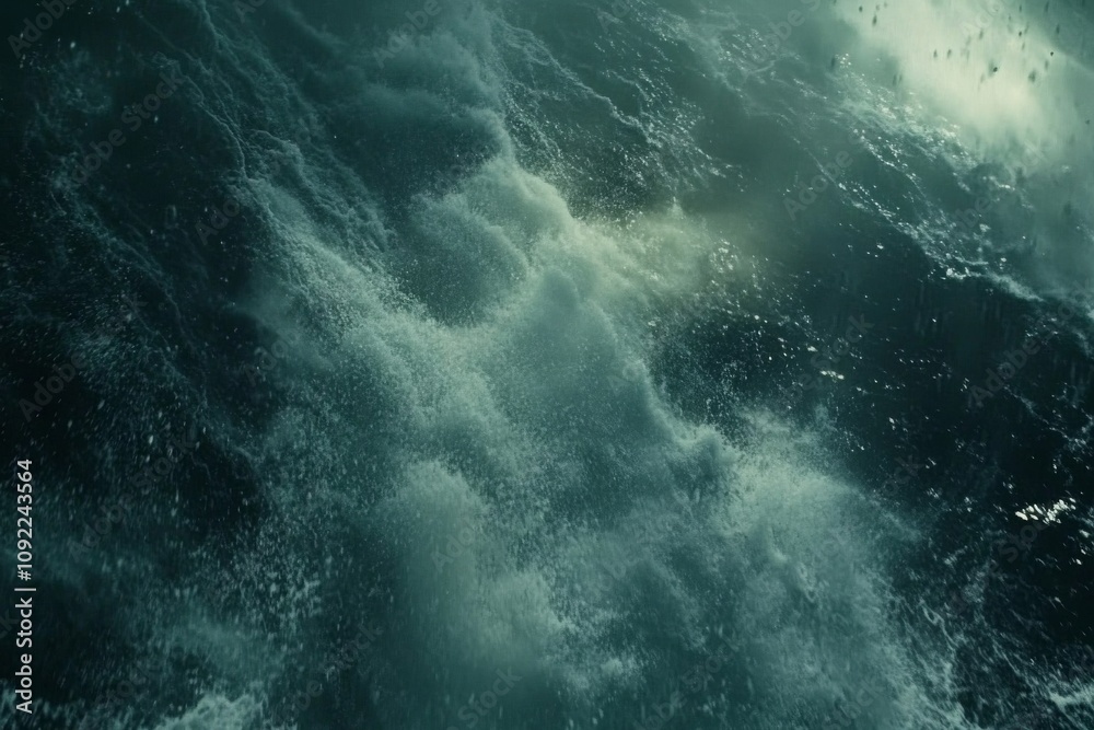 Wall mural dynamic waves in stormy seas captured from above, showcasing the power of nature with turbulent wate