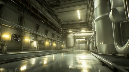Futuristic Industrial Corridor with Large Cylindrical Vessels