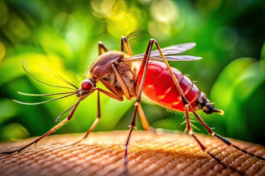 Close-Up of Red Swollen Mosquito Bite on Skin with Rash Against Blurred Nature Background - Inflammation, Allergic Reaction, Macro Photography
