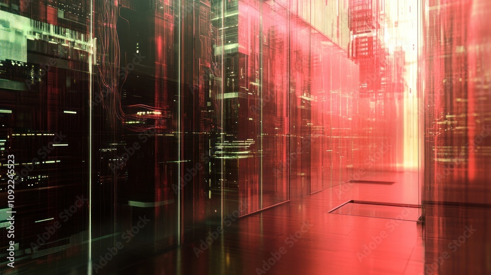 Aufkleber futuristic server room corridor digital data streams