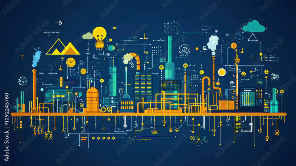 Poster visualizing the engineering process a symbolic representation of industrial design digital environme