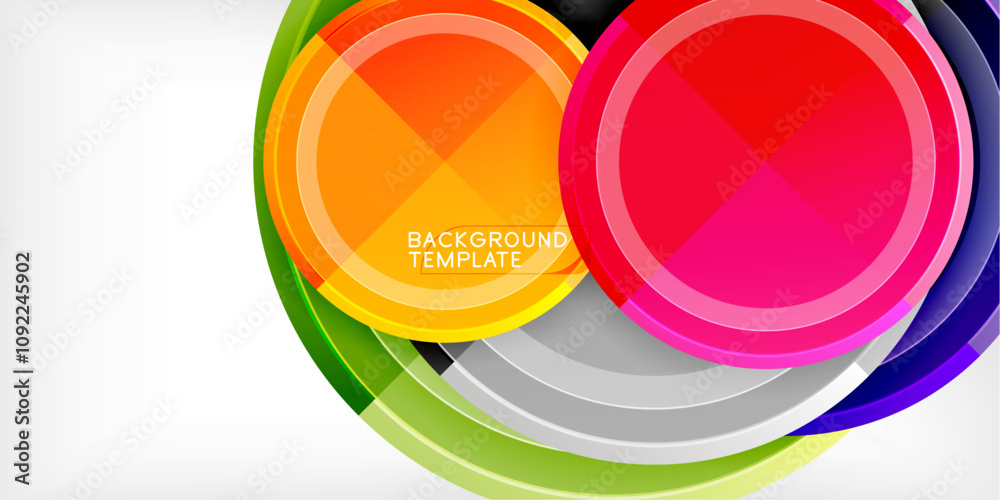 Poster abstract background - multicolored circles, trendy minimal geometric design, vector illustration