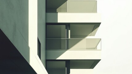 Modern Architectural Design of a Minimalist Building with Sleek Balconies and Clean Lines, Showcasing Contemporary Aesthetics and Light Play