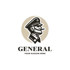 Classic Gentleman With Beard. Army General Commander Military Logo Design