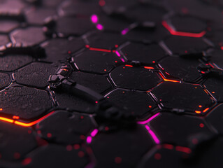 Obraz premium Futuristic hexagonal grid with glowing red and purple lights