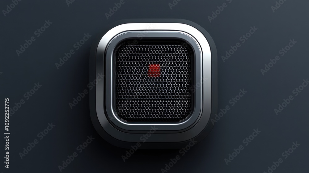 Poster Futuristic metallic device with a red light indicator