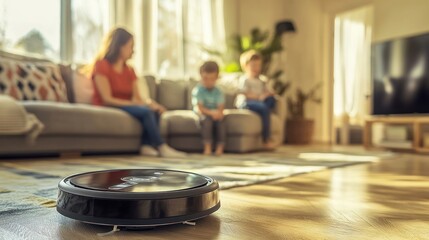 Obraz premium Robot Vacuum Cleaner in a Modern Living Room