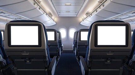 Fototapeta premium Airplane seats with blank LCD screens