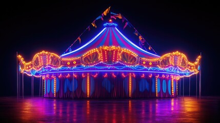 Colorful and Illuminated Carousel with Bright Lights and Vibrant Decorations at Night Captured in Stunning Detail for Festive Celebrations and Events