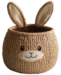 Natural woven bunny-shaped basket with soft-lined ears and a cheerful face.