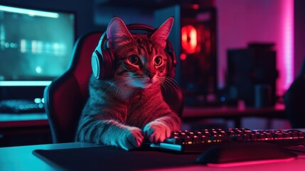 Cute cat gamer with a headset