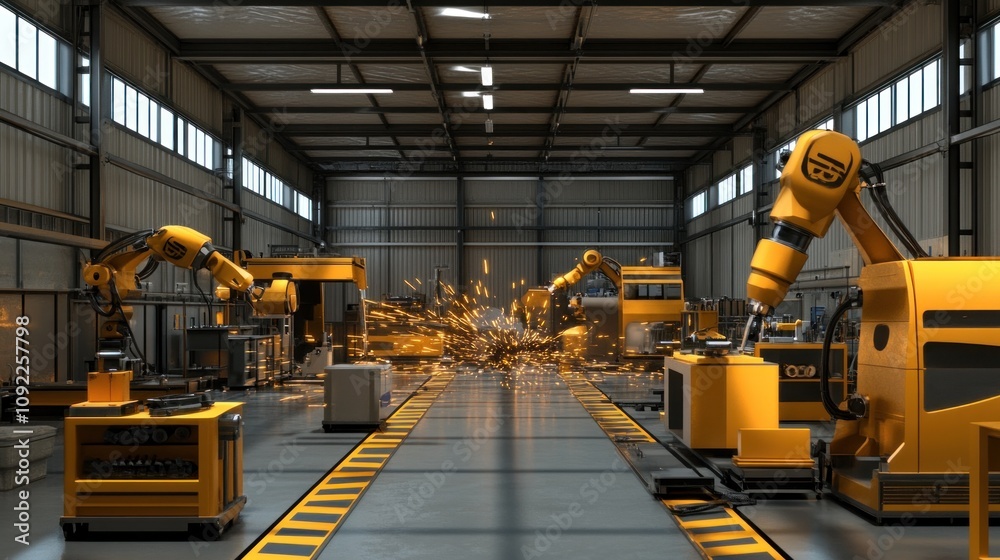 Poster Industrial Robots Performing Automated Welding Process