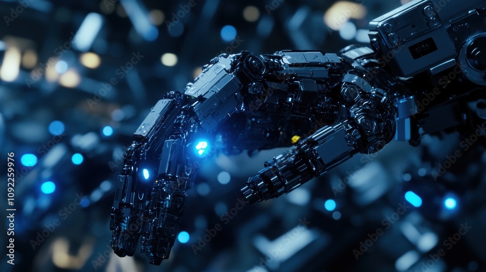 Poster advanced robotic hand closeup showing mechanical detail