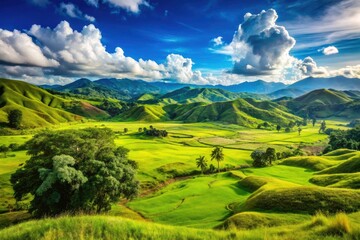 Obraz premium Stunning PNG Grassland Landscape: A Breathtaking Outdoor Nature Experience with Lush Greenery, Rolling Hills, Vibrant Flora, and the Serenity of Untouched Wilderness