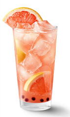 Citrusy Grapefruit Iced Tea with Boba, Brightly Presented in Photorealistic Style