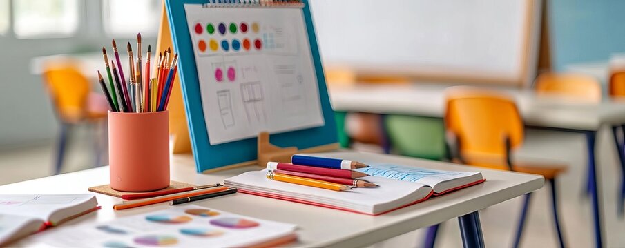 School Workshop station with art supplies