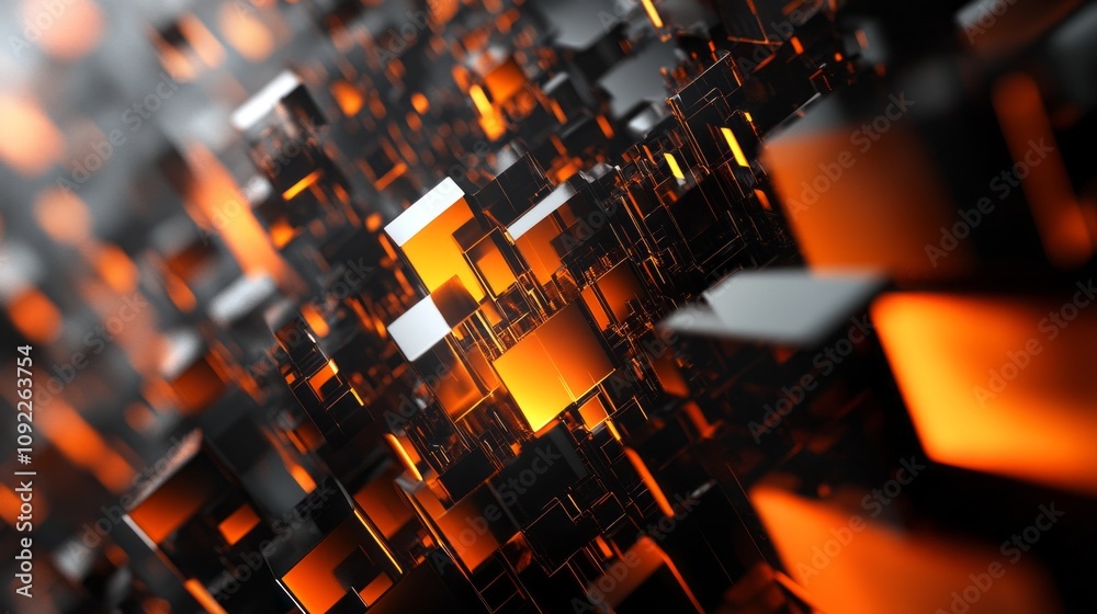 Poster A close up of a black and orange cube pattern