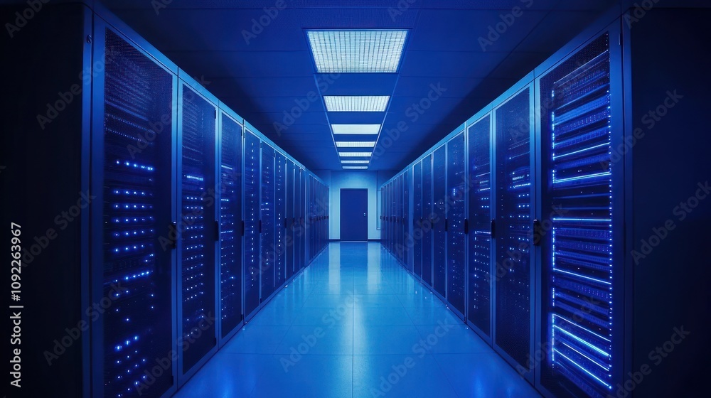 Poster illuminated server room servers data center technology