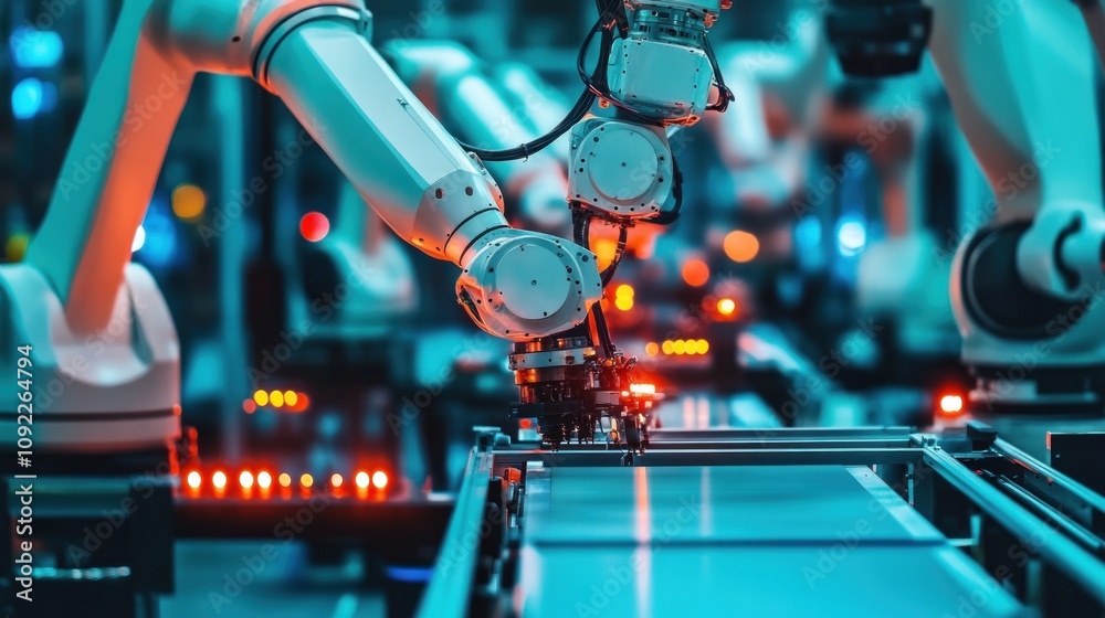 Poster Robotic Arms Working on Assembly Line in Factory