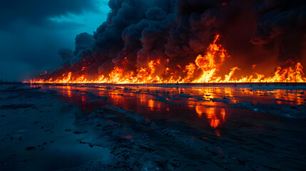Infernal Blaze: Nighttime Oil Fire Illustration