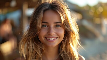 Obraz premium Smiling Woman Enjoying Sunny Day With Natural Beauty