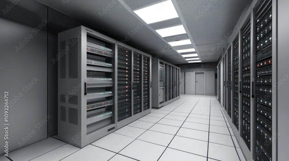 Poster modern server room data center technology infrastructure