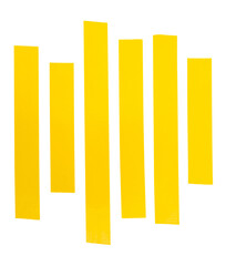 Obraz premium Top view set of yellow adhesive vinyl tape or cloth tape in stripes shape in straight lines isolated on white background with clipping path