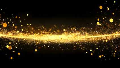Golden glitter streak on black background.