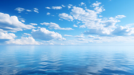 Naklejka premium sky over calm sea. Blue sea and sunny sky on horizon over calm water