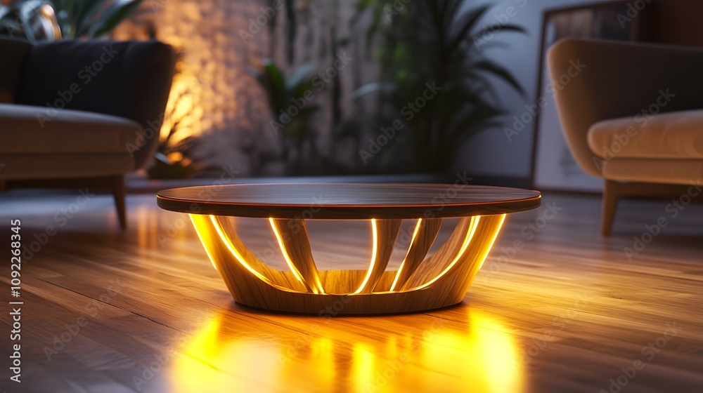 Poster A design studio creating 3D glowing concepts for eco-friendly furniture, with 2D annotated details on materials and usage. 4k resolution, Cinematic Scene