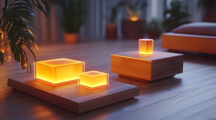 A design studio creating 3D glowing concepts for eco-friendly furniture, with 2D annotated details on materials and usage. 4k resolution, Cinematic Scene