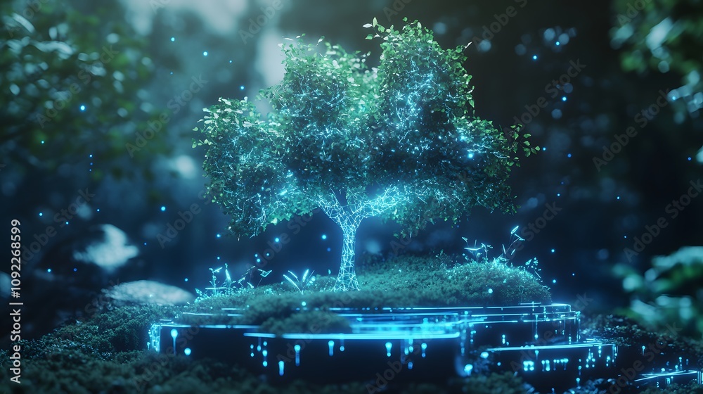 Poster a shared online workspace where 3d glowing eco-friendly prototypes are developed alongside 2d glowin