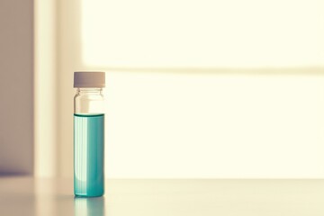Clear Glass Bottle with Blue Liquid on Table