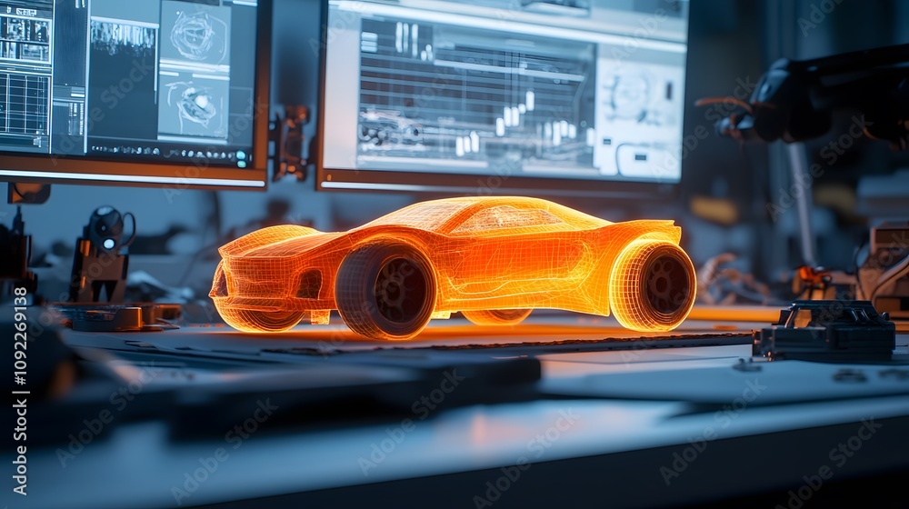 Poster A collaborative digital design session where 3D glowing prototypes are refined with 2D task guidance. 4k resolution, Cinematic Scene