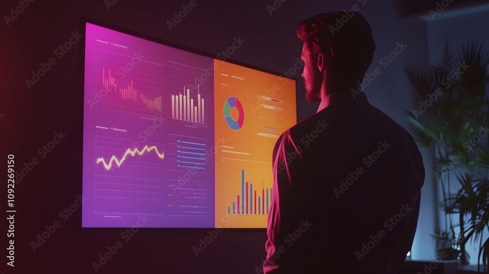 Poster A professional presenting a successful solution with 3D glowing results charts and 2D glowing team feedback. 4k resolution, Cinematic Scene