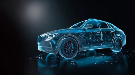 Fototapeta premium Futuristic holographic car concept with digital interface in neon blue light