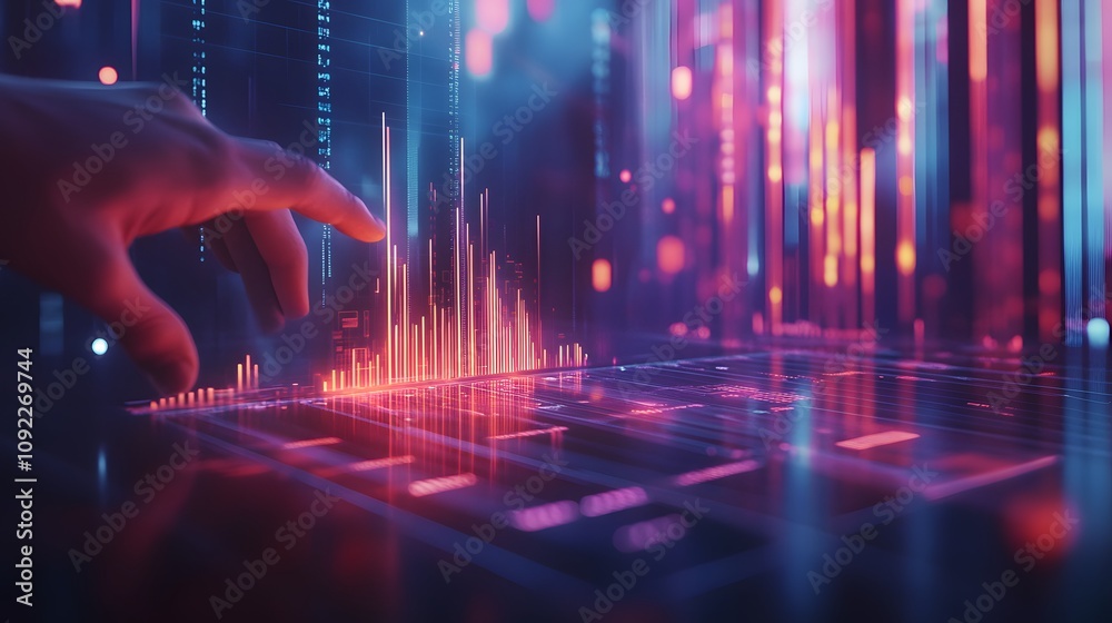 Aufkleber A team analyzing market competition with 3D glowing comparative data and 2D floating opportunities. 4k resolution, Cinematic Scene