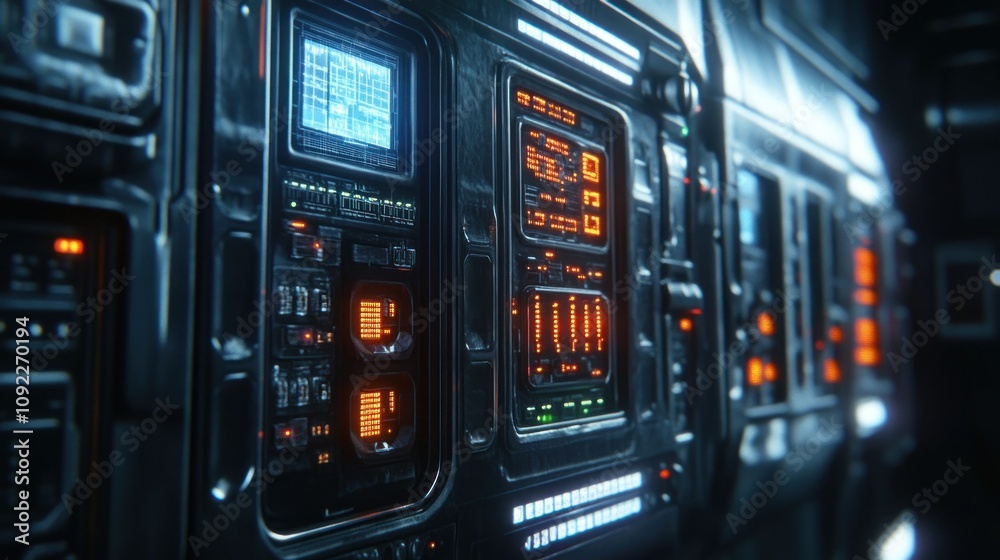 Poster Futuristic Spaceship Control Panel Interface Design