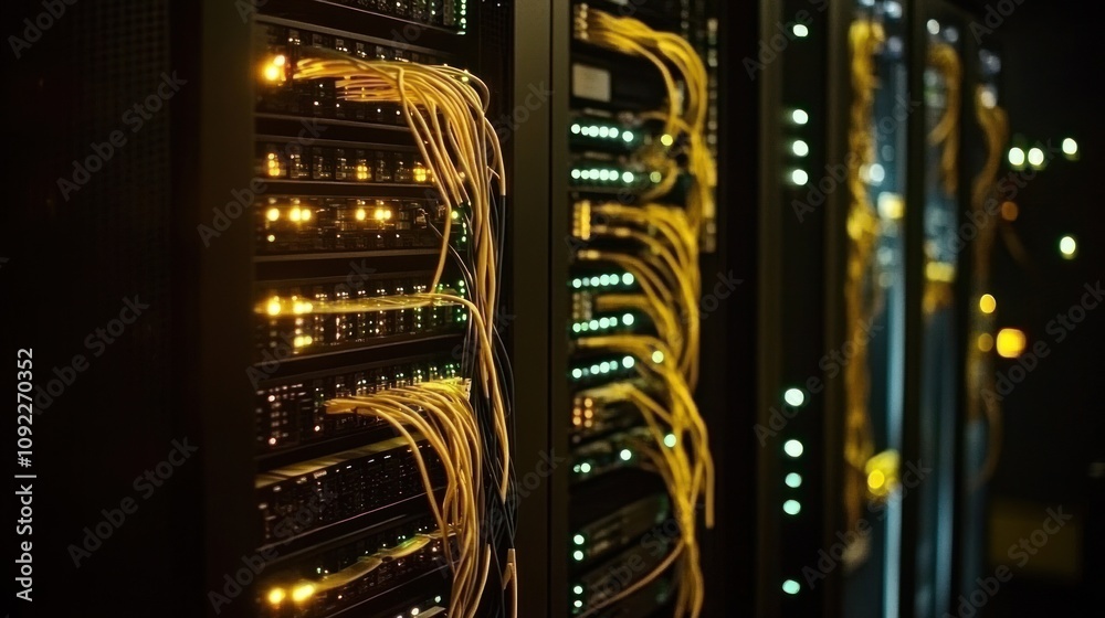 Poster Illuminated Server Racks With Network Cables