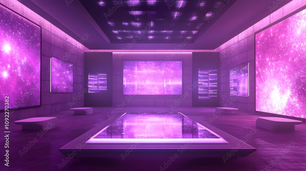 Poster a digital collaboration room featuring 3d glowing organizational alignment visuals and 2d floating s