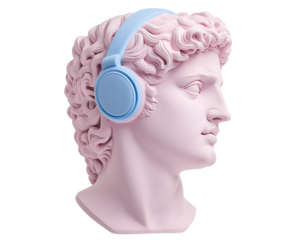 a head of a statue with headphones