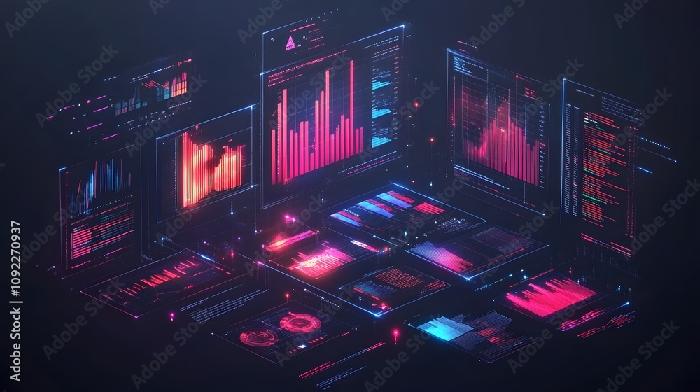 Poster A presentation on 3D glowing resource allocations with 2D visual breakdowns of team contributions. 4k resolution, Cinematic Scene