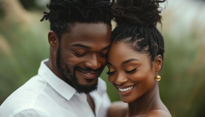 Fototapeta premium A couple embracing with happiness, having found love through an online dating app, symbolizing the power of modern technology to create lasting, meaningful connections