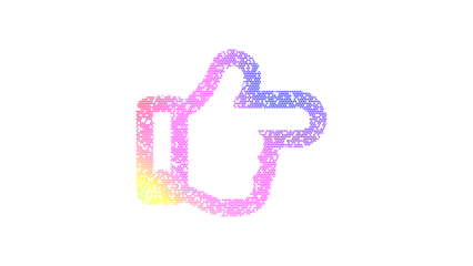 Icon hand point right is made up of LED square shapes. There are bright diodes and there are black dead diodes