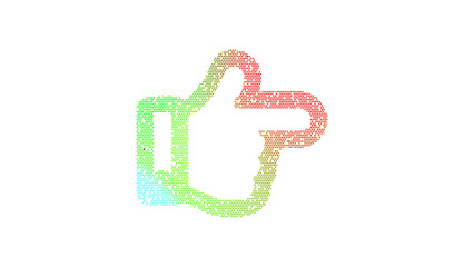 Icon hand point right is made up of LED square shapes. There are bright diodes and there are black...